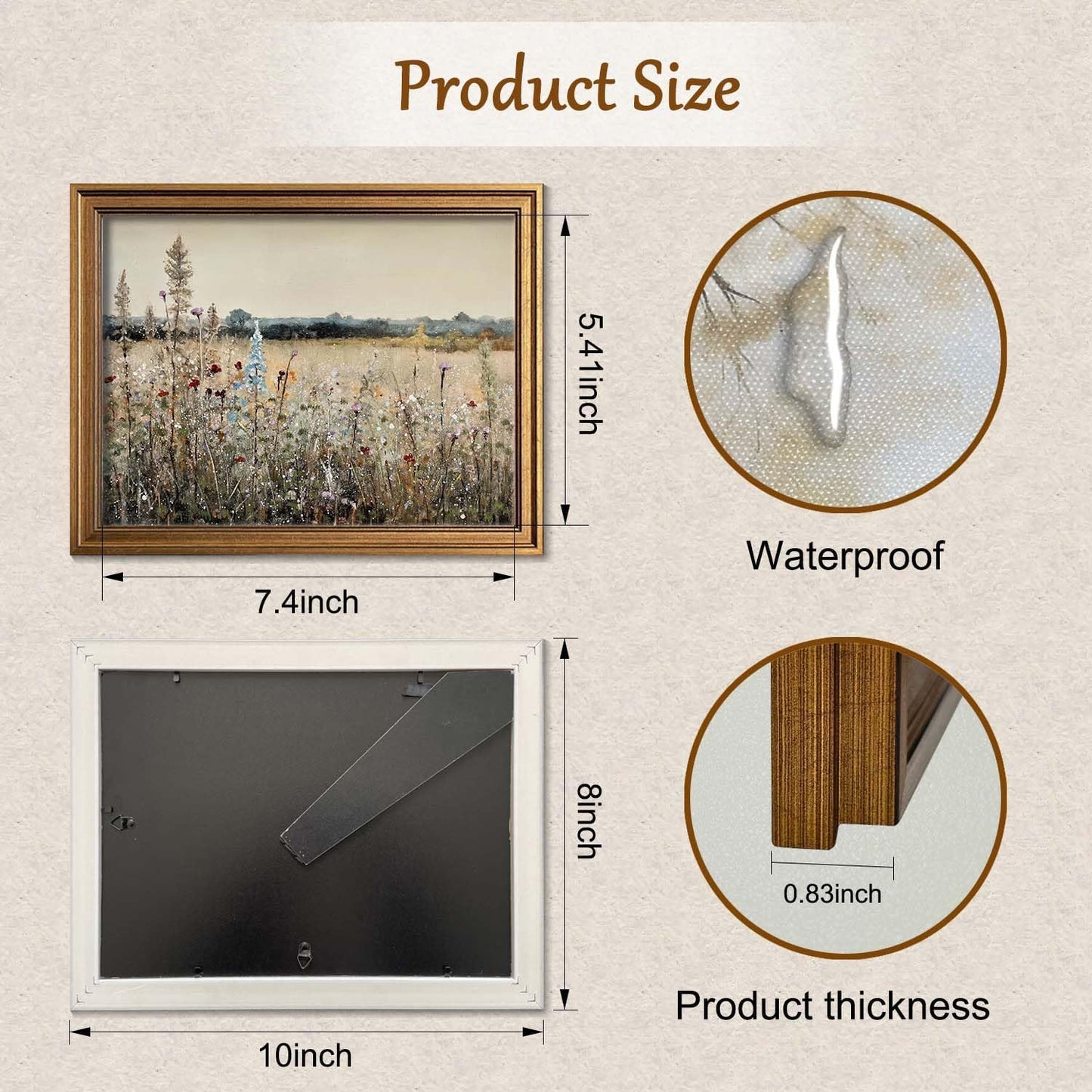 Gold Framed Vintage Wall Art, Classical French Landscape Wildflowers Botanical Painting Canvas Print for Kitchen