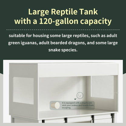 Herture 120 Gallon Reptile Terrarium with Stand, 4x2x2 Bearded Dragon Enclosure for Snakes Lizards, Large Vivarium Tank with Storage Cabinet, Acrylic Doors, Mesh Lid, Power Outlet White PX04RTWW