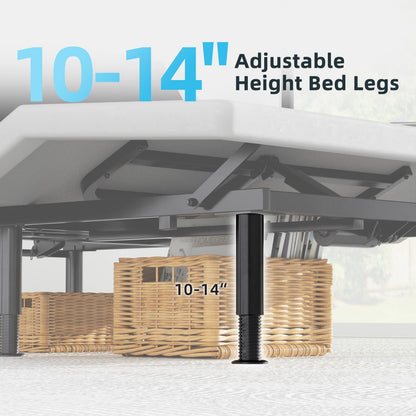 Yiree Full Adjustable Bed Base Frame, Wireless Remote & Lift Motor, Dual USB Ports,Ergonomic Upholstered Bed Frame, Under Bed Lighting, Independent Head and Foot Tilt