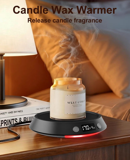 Kepwam Coffee Mug Warmer - 50W Electric Coffee Warmer for Desk 3 Temp Settings & 2-9 Timer Smart Cup Warmer for Desk Candle Warmer Plate with LED Lights Beverage Tea Milk Warmer for Home & Office