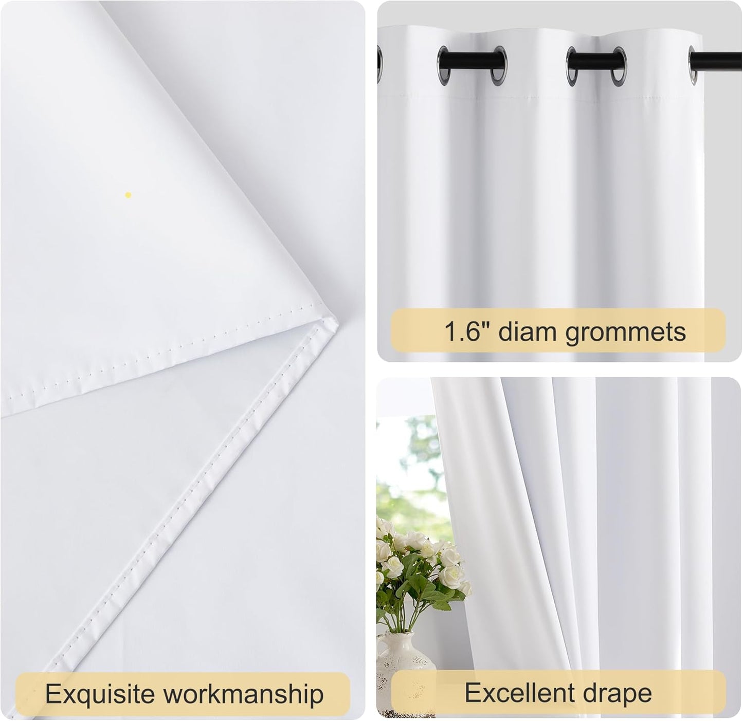 NICETOWN 100% Blackout Window Curtain Panels - Thermal Insulated Drapes, 90 Inch Length, Snow White, Set of 2