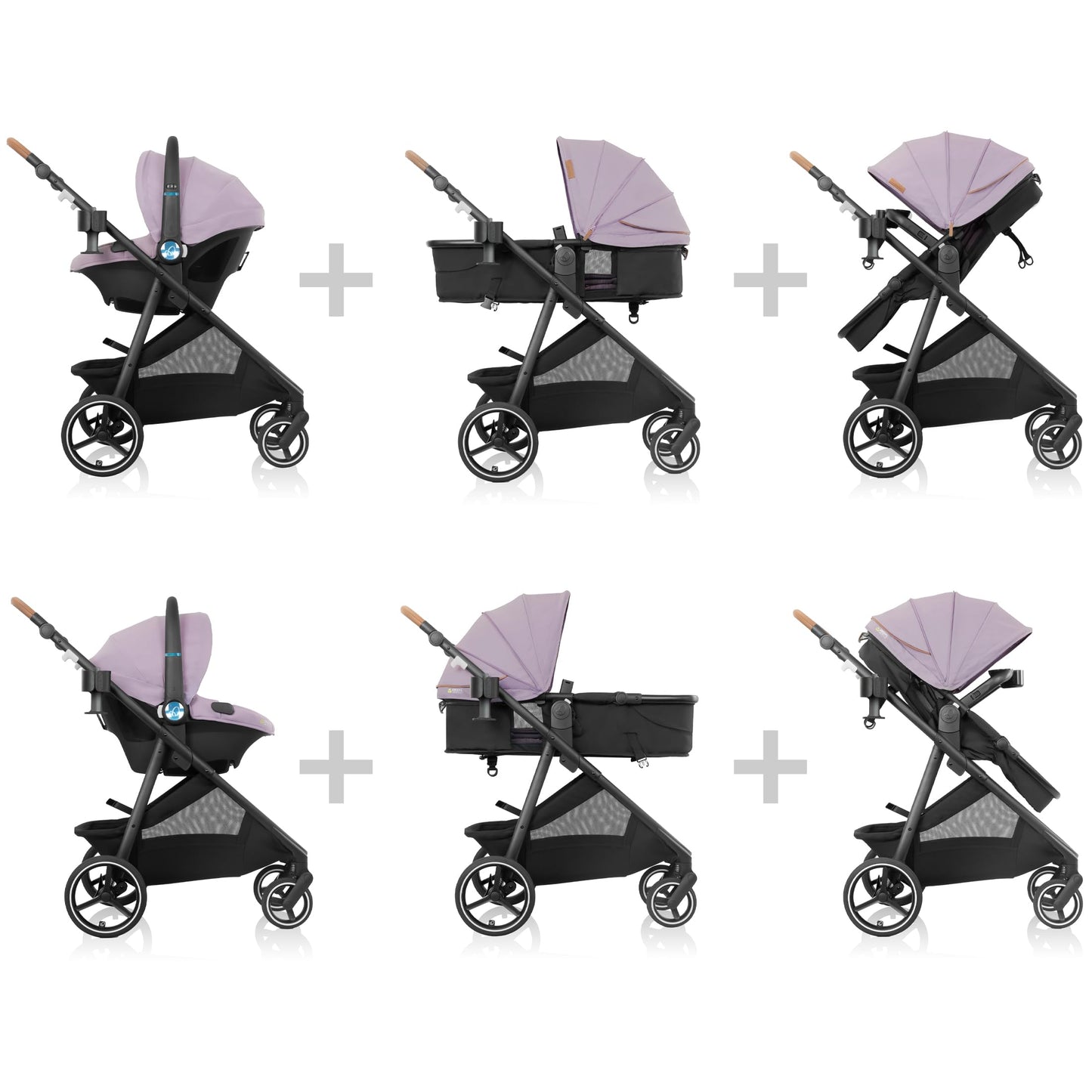 Evenflo Shyft Intuiti+ Travel System Featuring Revolve180 LiteMax NXT Preemie and Infant Car Seat with SensorySoothe and Green & Gentle (Agate Purple)