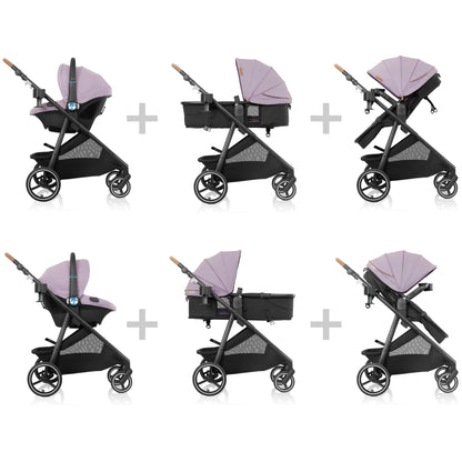 Evenflo Shyft Intuiti+ Travel System Featuring Revolve180 LiteMax NXT Preemie and Infant Car Seat with SensorySoothe and Green & Gentle (Agate Purple)