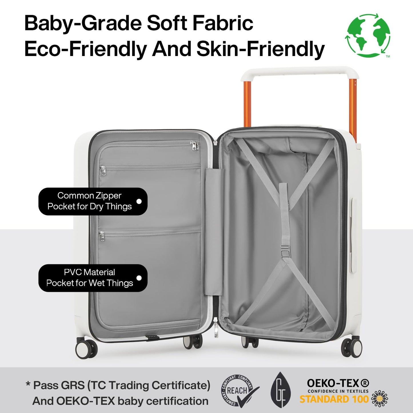mixi Large Capacity Expandable Luggage Suitcases With Spinner Wheels,Upgrade Wide Handle PC Hardshell Rolling Travel Suitcase with TSA Lock, Checked-Medium 24-Inch, Smoke White