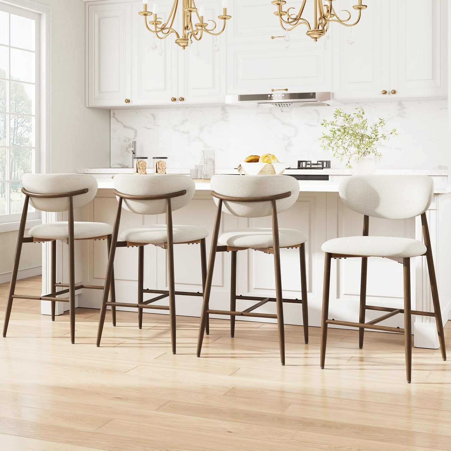 MALOL Bar Stools Set of 4, Counter Height bar stools, Kitchen Bar Stools with Backs, Modern Upholstered, Modern Bar Stools with Metal Legs for Kitchen Island, Counter, Beige