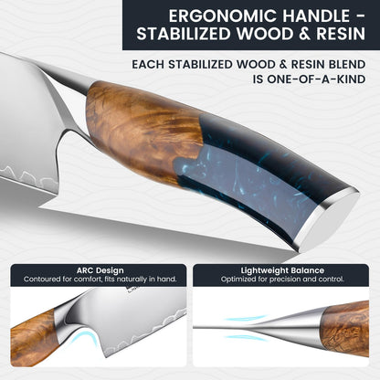 ZJIANKJ Chef Knife, 8-inch Hand Forged Professional Kitchen Knife with Japanese 10Cr15MoV Stainless Steel Gyuto Knife with Blue Ergonomic Handle, Razor-Sharp Cooking Knife in Gift Box
