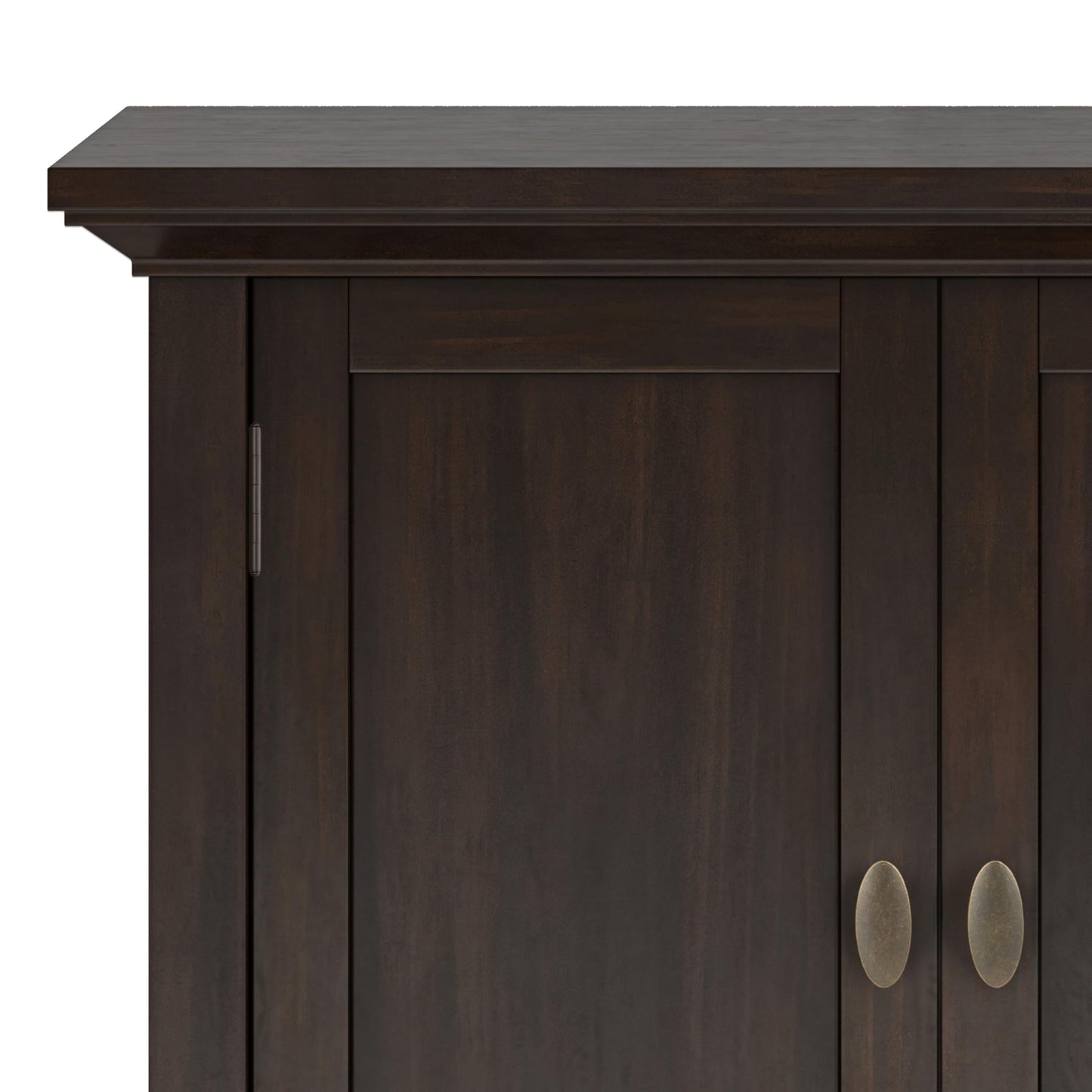 SIMPLIHOME Redmond Storage Cabinet - 32 inch Wide Solid Wood 2-Shelf Low Storage Cabinet in Brunette Brown, Transitional Accent Cabinet for Entryway with Adjustable Shelves and Tapered Legs