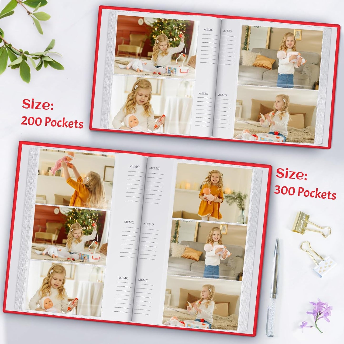 Photo Album 4x6, 200 Photos with Writing Space, Leather Cover Album with Display Window, Wedding Family Gift