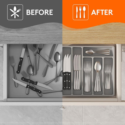 Lifewit Silverware Drawer Organizer Tray, Plastic Cutlery Storage for Kitchen Drawer, 6 Compartment Flatware and