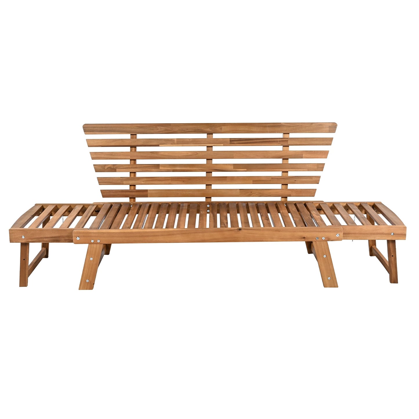 FAVSH Outdoor Adjustable Wooden Chaise Lounge, Patio 3 Seat Daybed Sofa Chairs with Cushions for Small Places,Backyard,Poolside,Natural+Beige