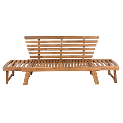 FAVSH Outdoor Adjustable Wooden Chaise Lounge, Patio 3 Seat Daybed Sofa Chairs with Cushions for Small Places,Backyard,Poolside,Natural+Beige