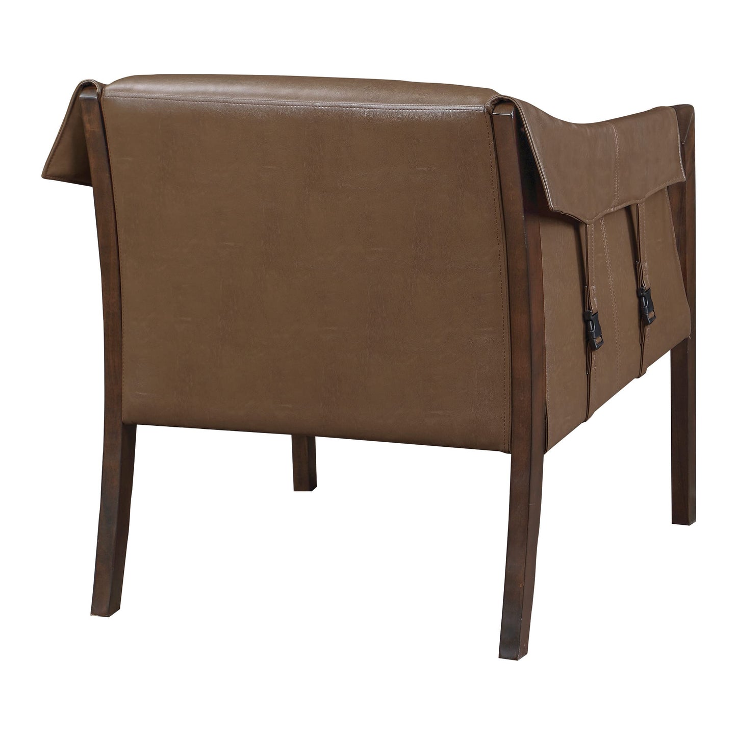 OSP Home Furnishings Parkfield Faux Leather Accent Chair with Sling Buckle Design and Solid Wood Frame, Molasses