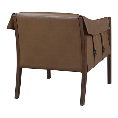 OSP Home Furnishings Parkfield Faux Leather Accent Chair with Sling Buckle Design and Solid Wood Frame, Molasses