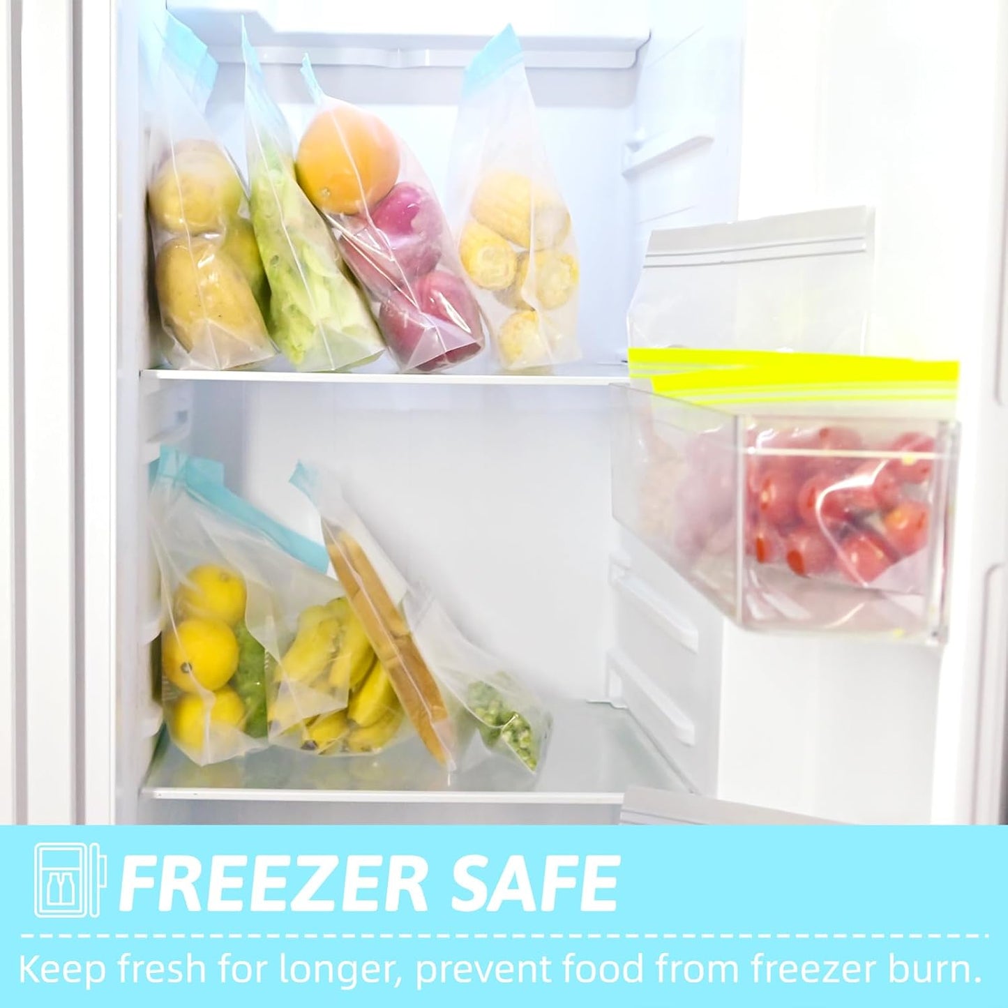 Reusable Freezer Bags - Dishwasher Microwave Safe, Stand Up Silicone and BPA Free Sandwich Bags, Leakproof Food Storage Bags for Meal Prep - 20 Gallon (20 Packs)
