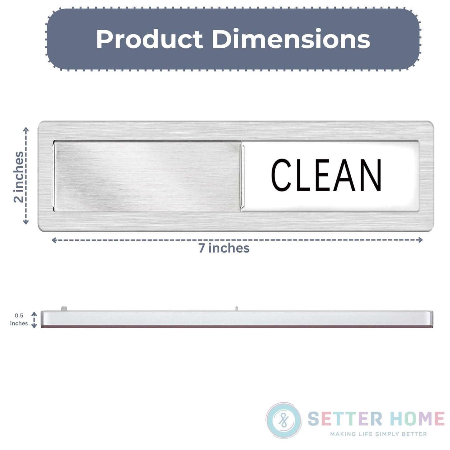 Clean dirty magnet for dishwasher, Premium Stainless Steel Black Clean Dirty Sign Indicator - Grade 304 Clean Dirty Magnet for Dishwasher, Easy to Read with Extra Adhesive Tape (Silver/White)