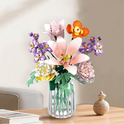 hhohio Flower Lily Building Blocks Bouquet Set, DIY Floral Arrangement Kit, Artificial Flowers Creative Decor for Home, Ideal Gift for Adults & Kids 563pcs (No Vase)