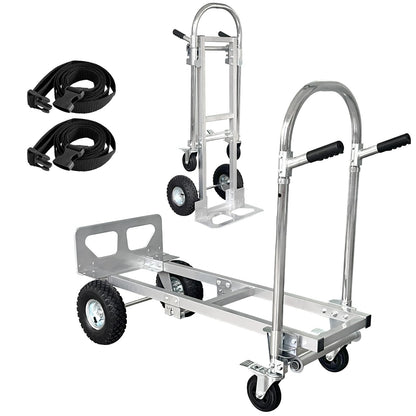 Suzhi Convertible Hand Truck Dolly Cart with Wheels Heavy Duty/with 4 Wheels&Brakes /1000Lbs Load, 2 Straps for Furniture/Appliance/Carton/Warehouse/Office /10 Minutes to Install as Video
