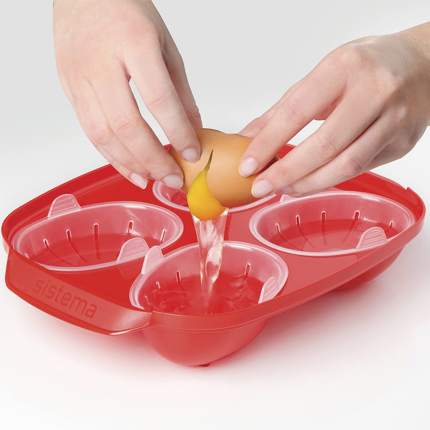 Sistema Microwave Poacher for up to 4 Eggs, Red/Clear, 28.7 x 20.5 x 8.4 cm