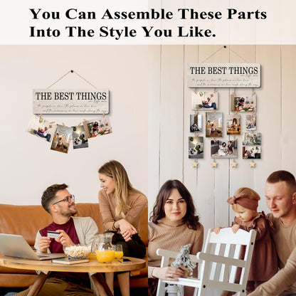 NaZaUK Family Picture Photo Display Board Collage Photo Hanging Display, Picture Board Wood Rustic Frames, Hanging Photo Display with Clips, Home Bedroom Wall Decor, The Best Things in Life are the People We Love