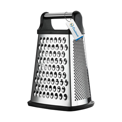 OIM Omiiomio Professional Cheese Grater - Stainless Steel, XL Size, 4 Sides - Perfect Box Grater for Parmesan Cheese, Vegetables, Ginger - Dishwasher Safe - Black