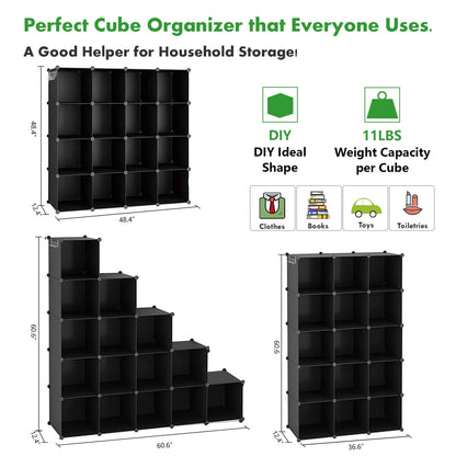 C&AHOME Cube Storage Organizer, 16-Cube Shelves Units, Plastic Storage Cubes, DIY Closet Organizer, Modular Closet Storage Shelves Ideal for Home, Bedroom, 48.4" L × 12.4" W × 48.4" H Black SUM3016H