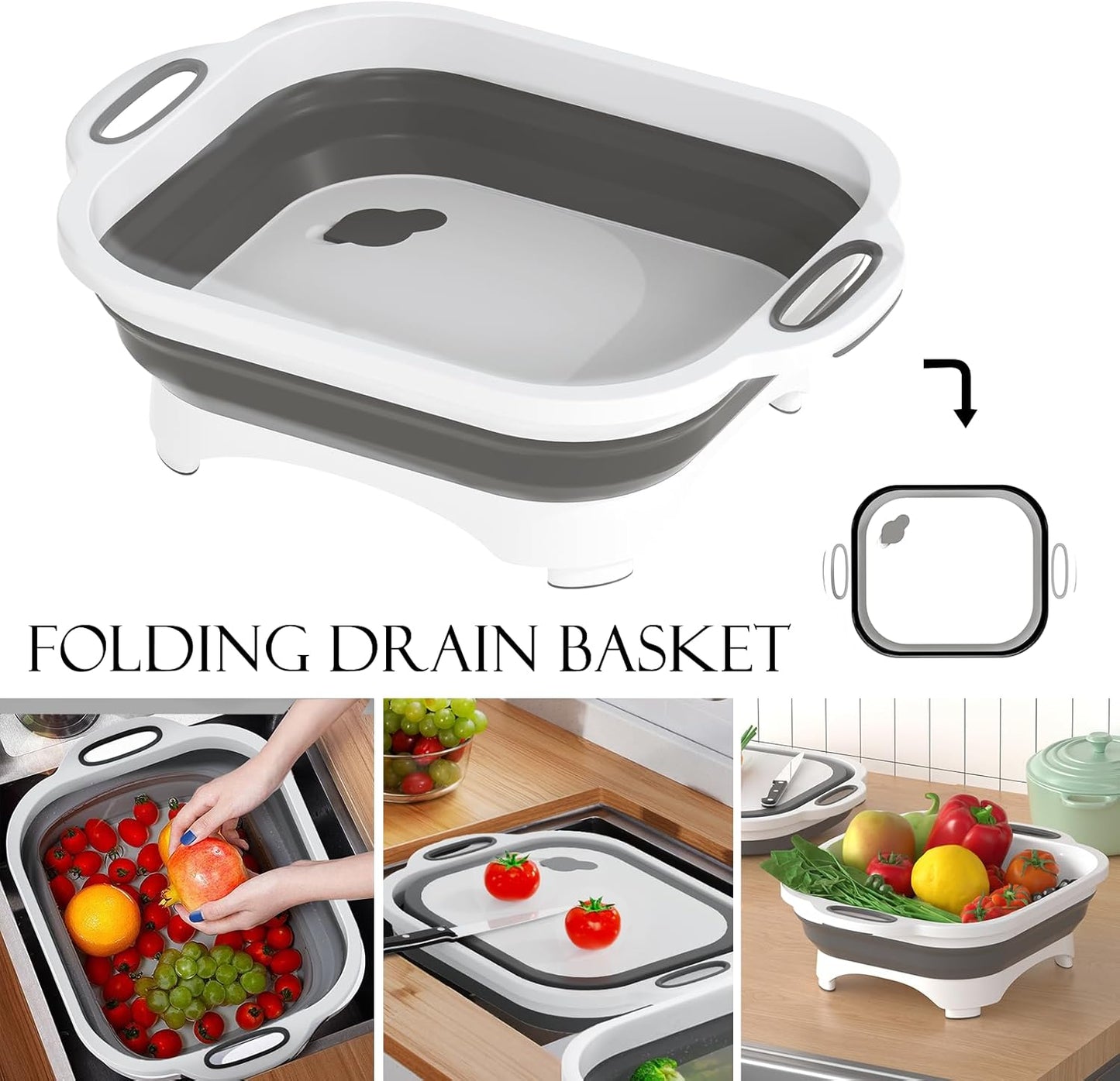 HI NINGER Collapsible Cutting Board with Knife, Multifunctional Silicone Dish Tub for Camping Kitchen Essentials
