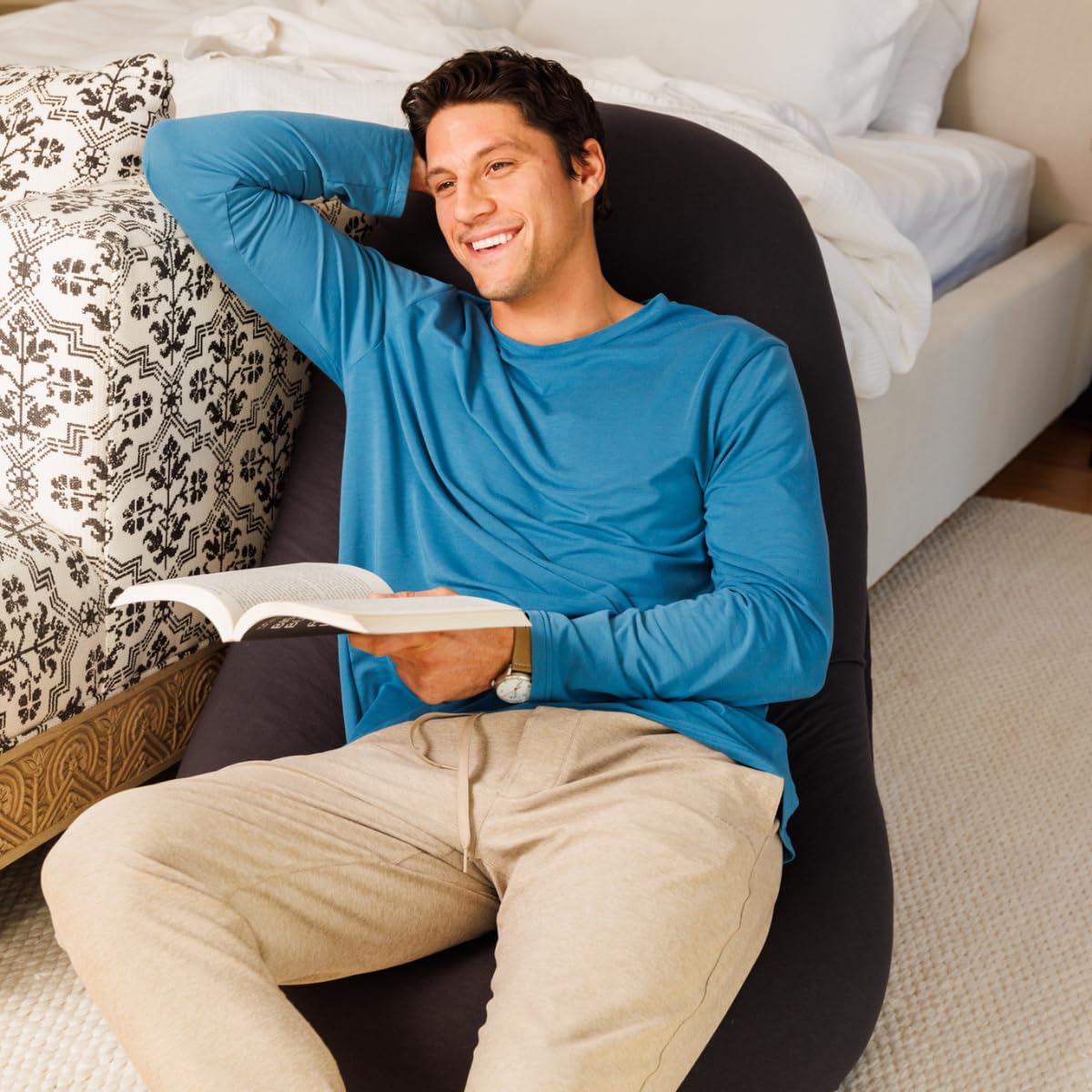 The Moon Pod Bean Bag Chair - Large, Modern Beanbag for Adults, Kids and Teens. Washable Stretch Cover Filled with Thousands of High Density Micro-Beads (Light Blue).
