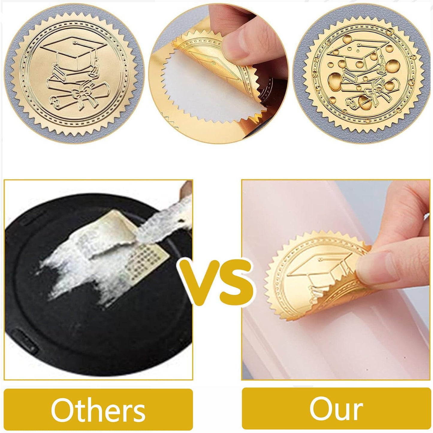 CRASPIRE 408Pcs Great Job Star Gold Foil Embossed Stickers 2" Official Self Adhesive Envelopes Seals Round Labels for Wedding Invitation Corporation Graduation Certificates Diplomas Gift Award