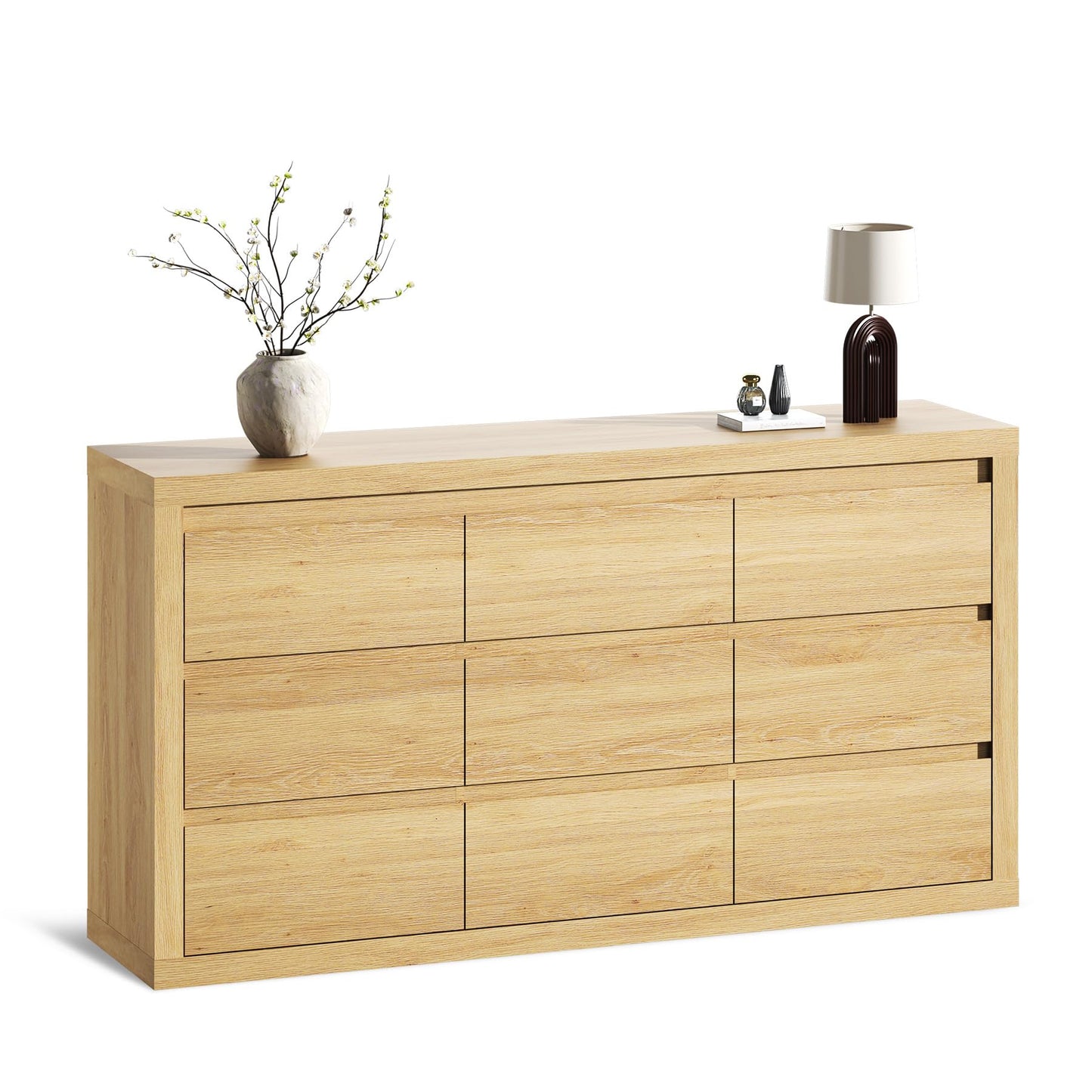 Garvee Modern 9 Drawer Dresser for Bedroom, Wide Chest of Drawers with Anti-Tipping Device, Wooden Storage Cabinet and TV Stand for Closet, Living Room or Hallway,Natural Wood