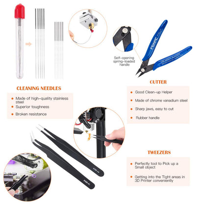 OLYCRAFT 23PCS 3D Printer Tool 3D Printer Nozzle Cleaning Tool Removal Tool Kit Includes Putty Knife, Wire Brush, Wire Flush Cutter, Scraper Knife, Diamond Files and Tweezer for Cleaning 3D Printer