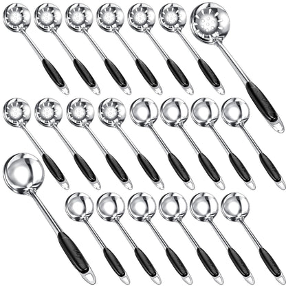 SiliFine 24 Pcs Portion Control Serving Spoons Solid and Slotted Stainless Steel Ladle Spoon 3oz Portion Scoops Cups for Kitchen Cooking Food Serving Utensils Set for Parties Buffets Home Hotels