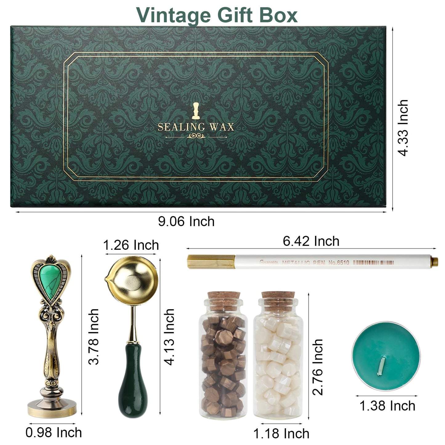 Letter Wax Seal Stamp Kit, Andotopee Wax Seal Kit Initial Alphabet V Sealing Wax Stamp Head 3pcs, Vintage Wax Stamp Seal Kit with Wax Seal Beads, Wax Seal Warmer Tools, Wax Seal Pen, Gift Box Set