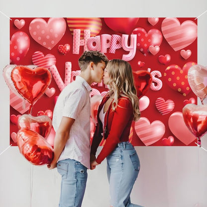 Happy Valentines Day Banner - XtraLarge Size 72x44 Inch - Valentines Day Backdrop Banner Decorations - Heart Valentines Banner for Valentines Day Decor - Valentines Day Party Decorations
