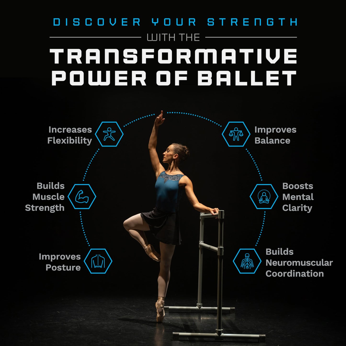 VITA Barre Portable Freestanding Double Ballet Barre, Extreme, 4 Ft Bars, Satin Silver, Steel | Fixed Height, Made in USA, Home or Gym Exercise Equipment for Kids & Adults | Dance, Fitness, Pilates