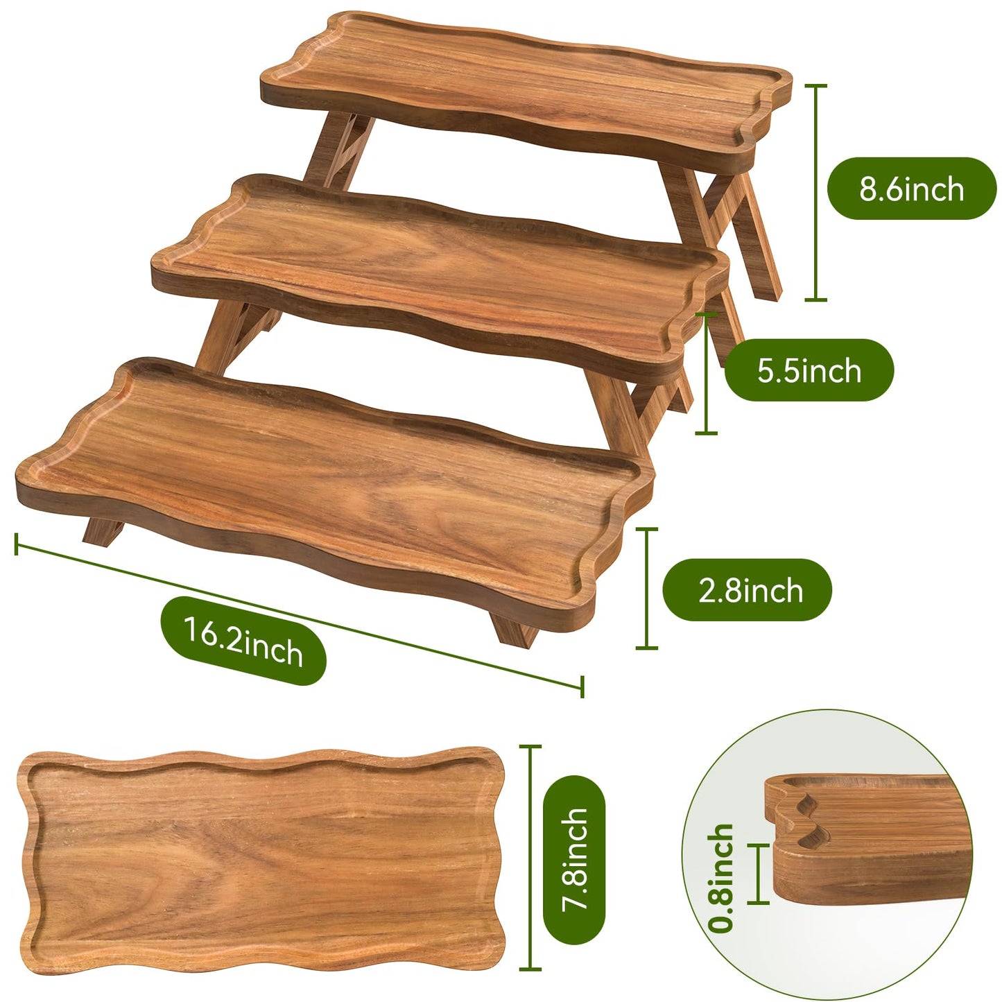 Acacia Wood 3 Tier Cupcake Stand, Serving Tray for Party, Foldable Dessert Table Display Set, Tiered Tray Decor for Party, Birthday, Wedding, Christmas