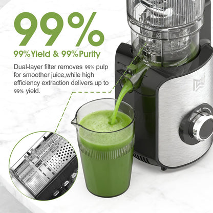 IWODTECH Cold Press Juicer,Stainless Steel Material,Juicer Machines with 5.0Inch Wide Feed Chute,Slow Masticating Juicer for Vegetables and Fruits with High Juice Yield,Large Auger,Easy to Clean
