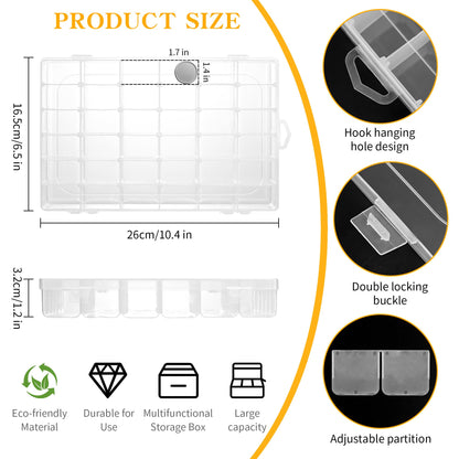 MERATIA 3 Pcs 36 Large Grids Clear Plastic Organizer Box with Adjustable Dividers,Multipurpose Fishing Tackle Box Craft Organizers Box for Bead,Jewelry,DIY Crafts,Art,Small Items Storage 3pack