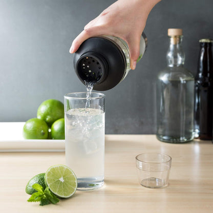 Host All in One Cocktail Shaker Set with Measurements, Reamer, Bottle Opener, Strainer, Jigger, 18 oz