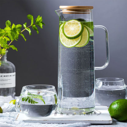 hjn Glass Pitcher with Lid Glass Water Carafe with Handle, Fridge Water Jug Cold or Hot Beverages, Iced Tea, Milk, Juice 1500ml/51oz &