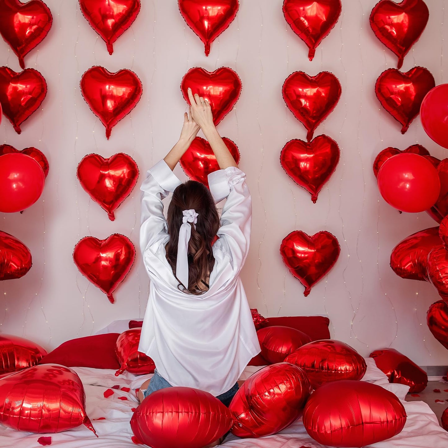 32 Pieces 18 Inches Red Heart Balloons – Large Foil Mylar Balloons for Valentine’s Day, Wedding, Anniversary, Proposal, Birthday, Romantic Party, and Love-Themed Decorations