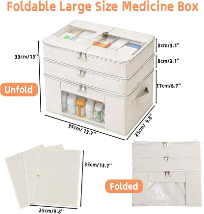 Skiennix 3-Tier Medicine Cabinet Organizer - Foldable Fabric Storage Box with Clear Cover & Handle | Ideal for Home & Travel