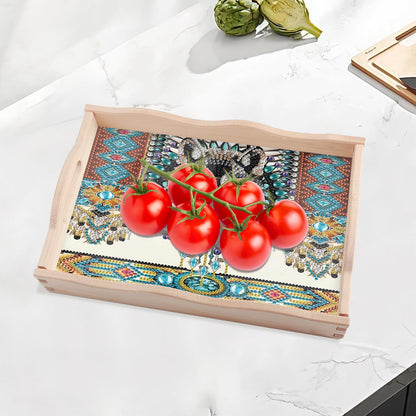 JISHSHAY Diamond Art Serving Tray Diamond Painting Food Tray Gem Art Serving Platter Gem Painting Mosaic Kits for Adults DIY Kits for Adults, with Wood Handle 20×30cm/7.87×11.81in, Wolf