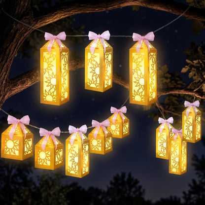 Renbuzhu 15PCS Princess Party Decorations Gold Sun Lanterns Centerpieces with LED Lights Ribbon for Girls Birthday Table Decor (Batteries Not Included)