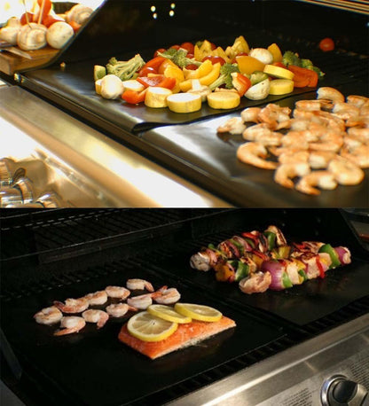 Renook Grill Mat Set of 6 | 100% Non-Stick Reusable Mats for Gas, Charcoal & Electric Grills - Easy to Clean, 15.75 x 13-Inch, Black