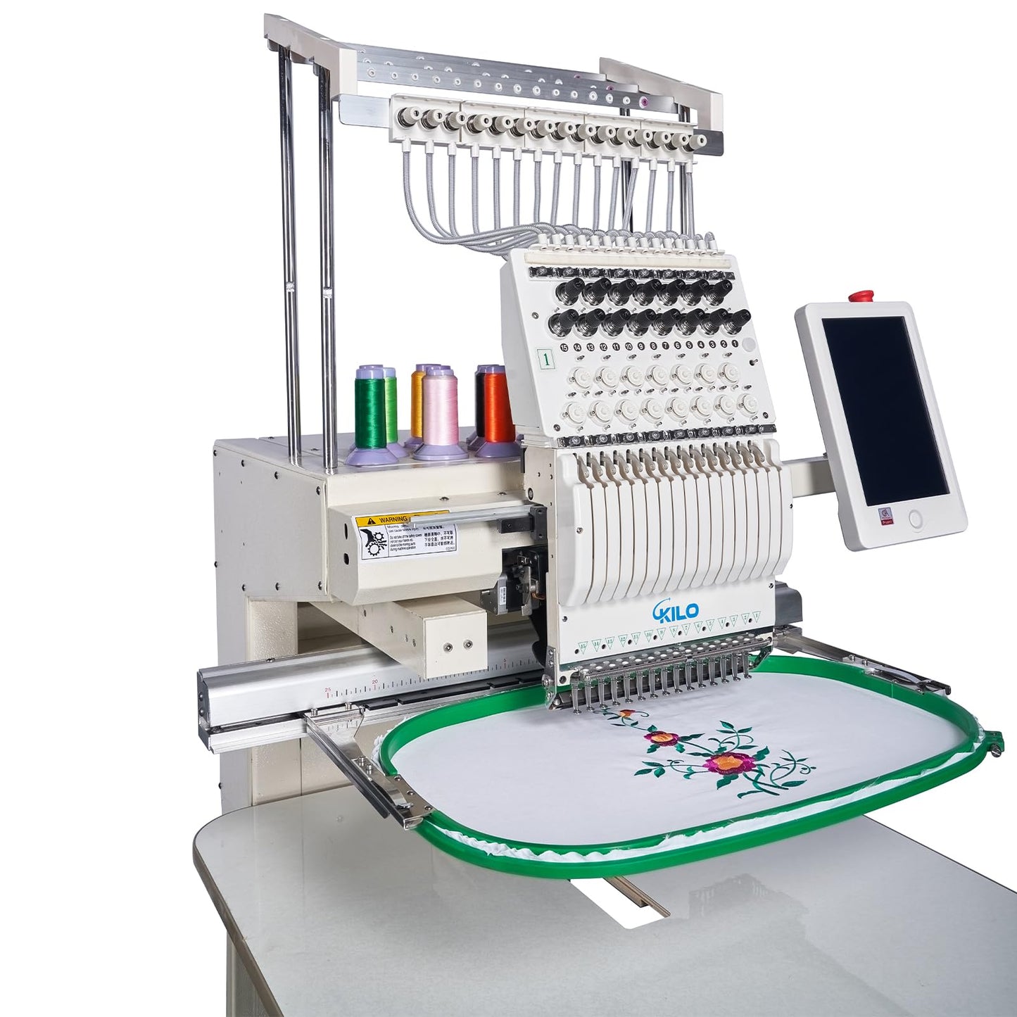 2024 Ultra Commercial Embroidery Machine with 15 Needles 13" x 20" LCD Embroiderer Pattern for Cap Hat T-Shirt Laser Positioning 1501
