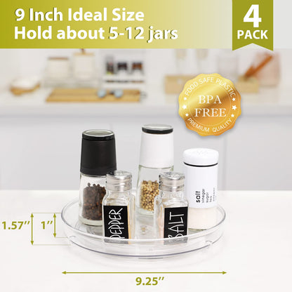4 Pack Lazy Susan Organizer for Cabinet, Upgraded 11.5" Clear Turntable Organizer with Handles and Raised Edge, Rotating Lazy Susan Spice Storage for Kitchen, Pantry, Refrigerator, Bathroom, Table