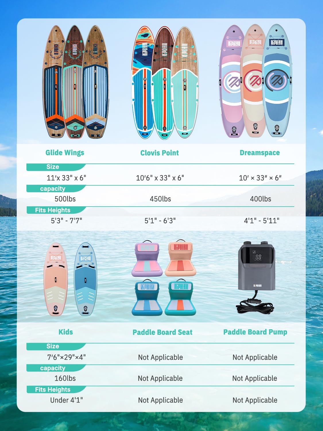 Niphean (Extra Large) Inflatable Paddle Board, SUP for 2+1 People/Family 500lbs Capacity Stand Up Paddle Board with SUP Accessories, StabilTrac Fin Non-Slip Paddleboard for Adults-Light Gray