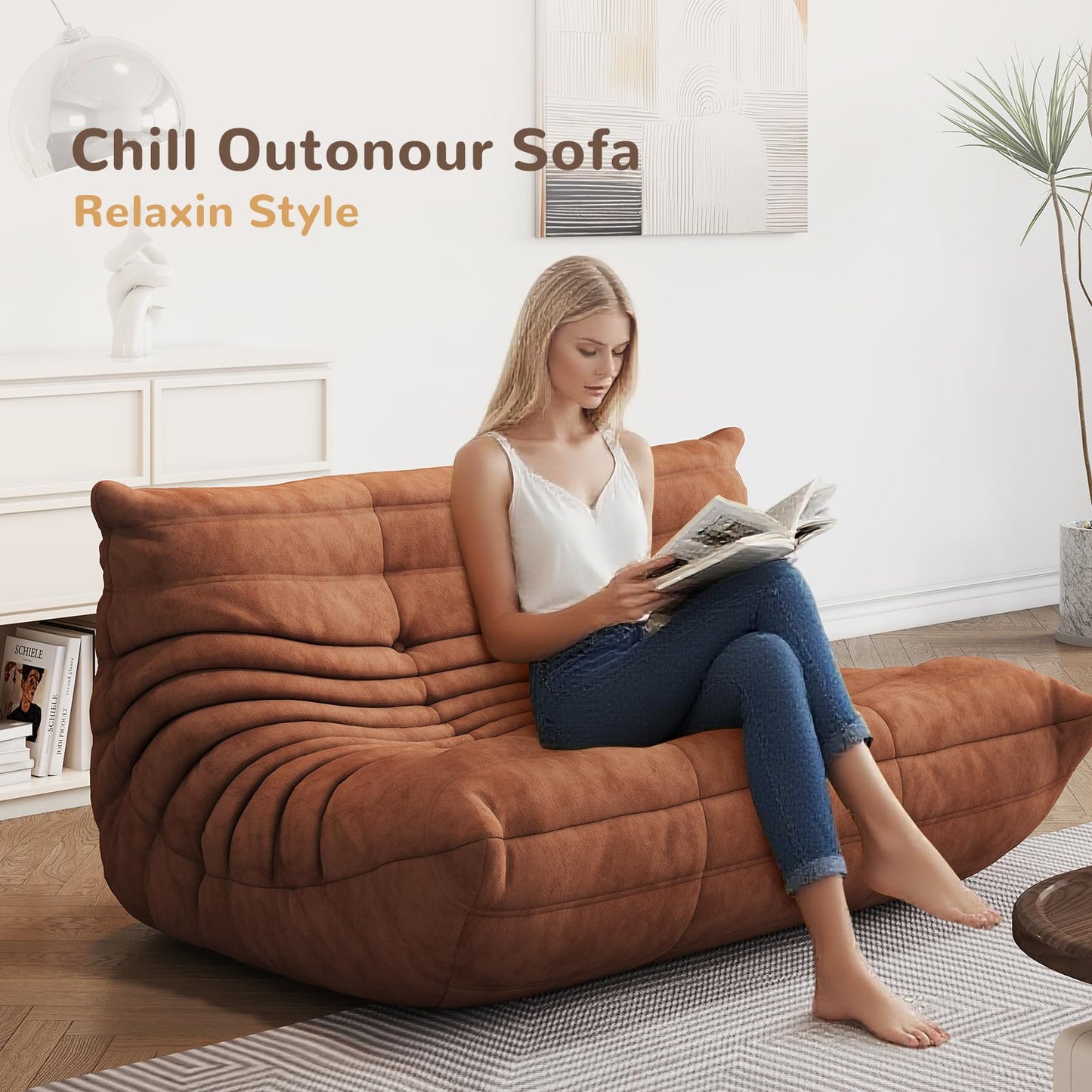 Aosaifen Bean Bag Chair - Corner Sofa, Fireside Chair Bean Bag Sofa Large Bean Bag Chair for Adults,Fireside Floor Couch for Living Room, Bedroom, Gaming (Yellow, Single) (Brown, Loveseat)