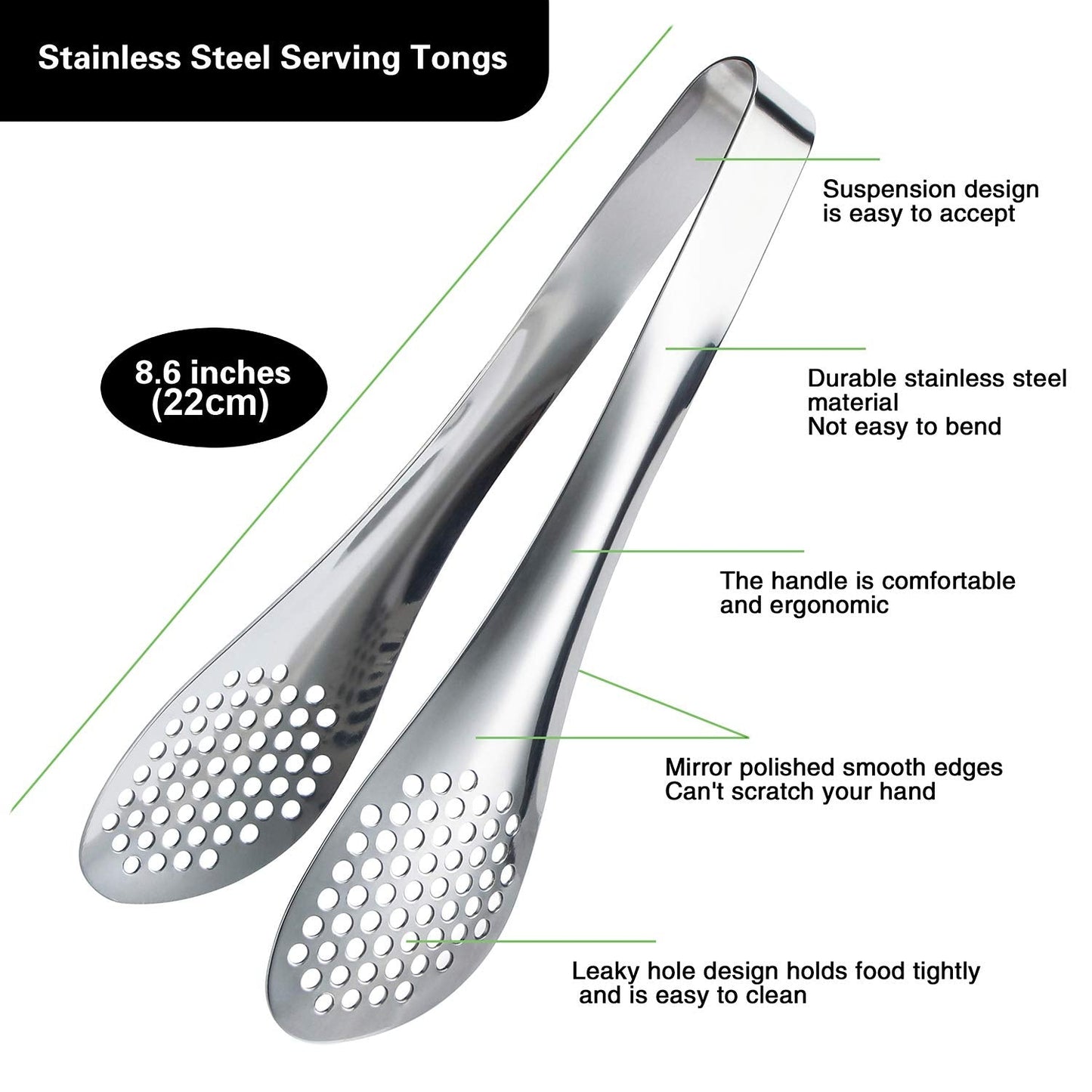 MSY BIGSUNNY 9 inch Buffet Tongs, Set of 2 Stainless Steel Food Serving Tongs