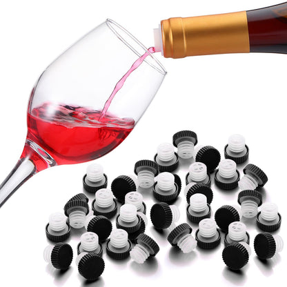 e essco for you Slow Wine Pourer Spout for Corked Bottles Valentine's Day Pour and Seal Plastic Wine Pourers with Lid for Storing Precise Pouring Valentine's Day Restaurant Supplies(Black,48 Pcs)